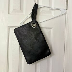 Black Faux Leather Wristlet Clutch – Zip Closure with Floral Lining